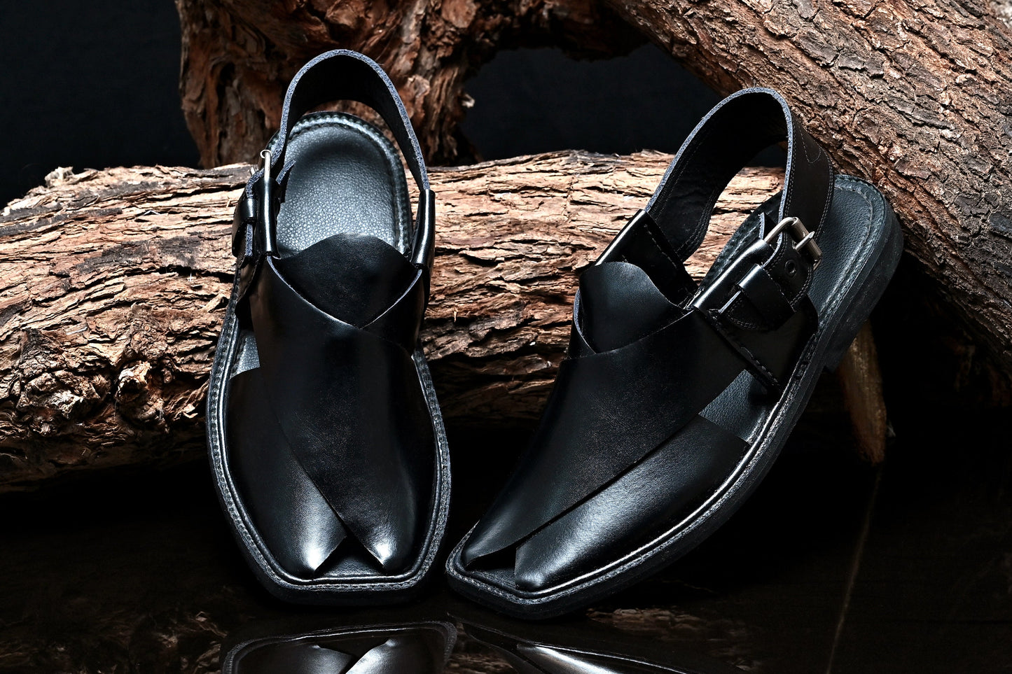 Black Round Charsadda Chappal - 702